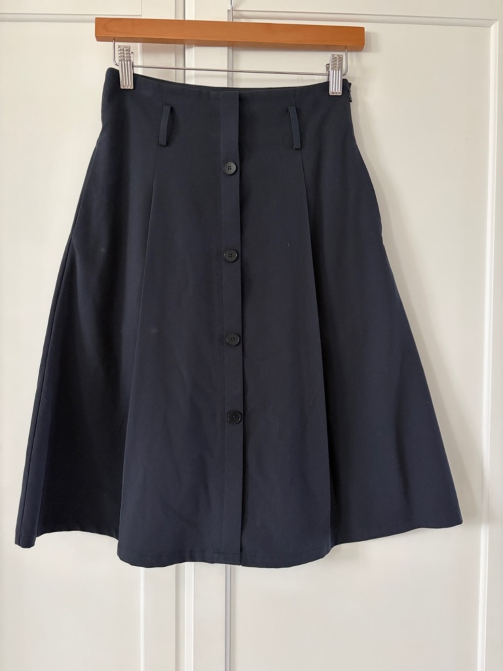 Classic Navy Button-Front A-Line Skirt